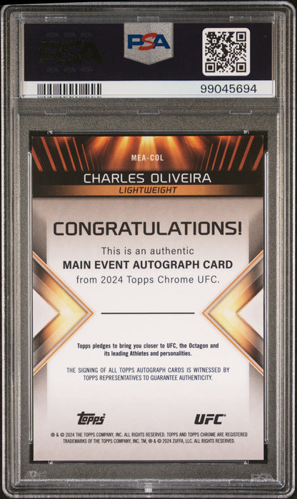 Charles Oliveira 2024 Topps Chrome Main Event Orange Refractor Auto #2/25 PSA 8.5 Nm-Mint+