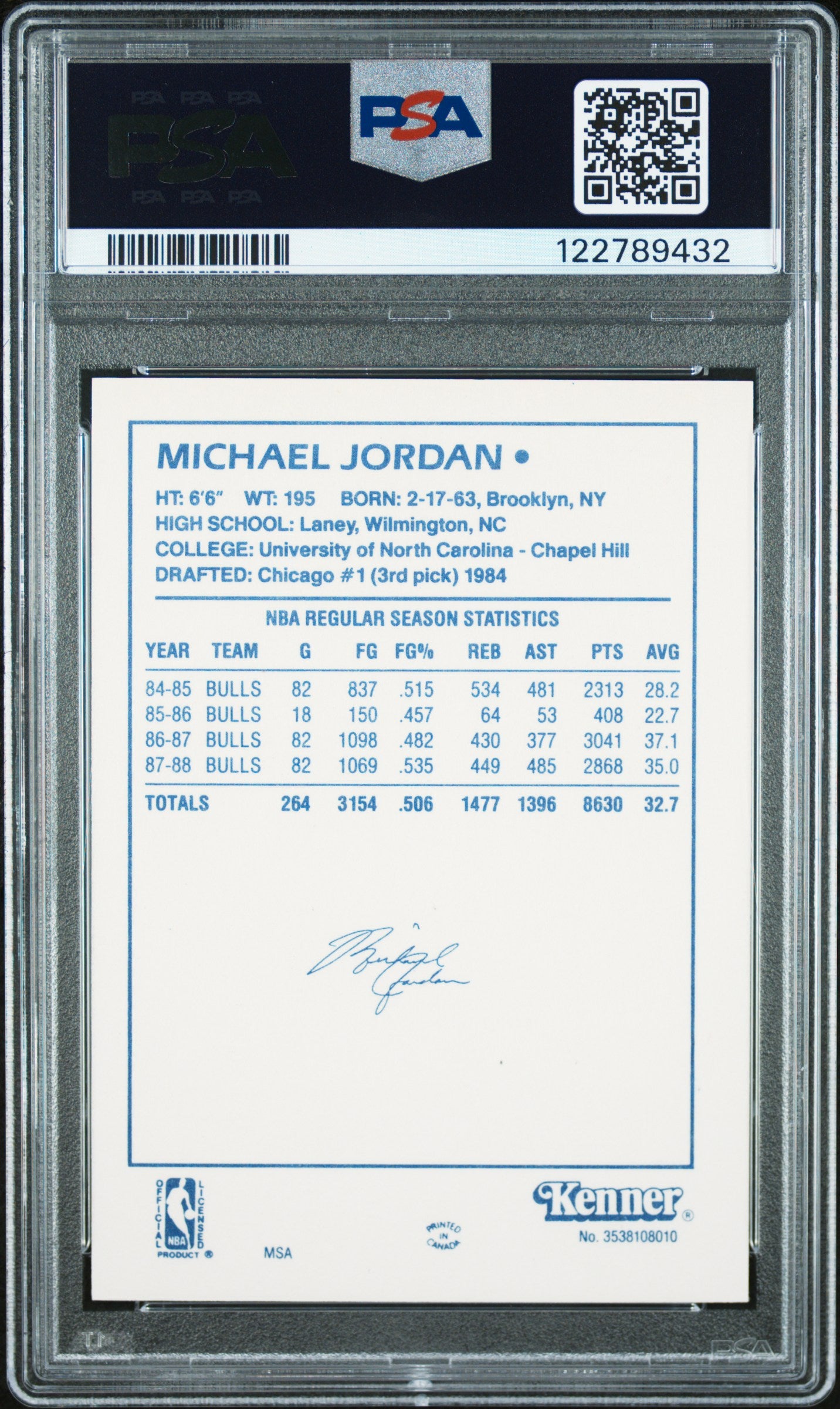 Michael Jordana 1988 Kenner Starting Lineup PSA 8 Nm-Mint