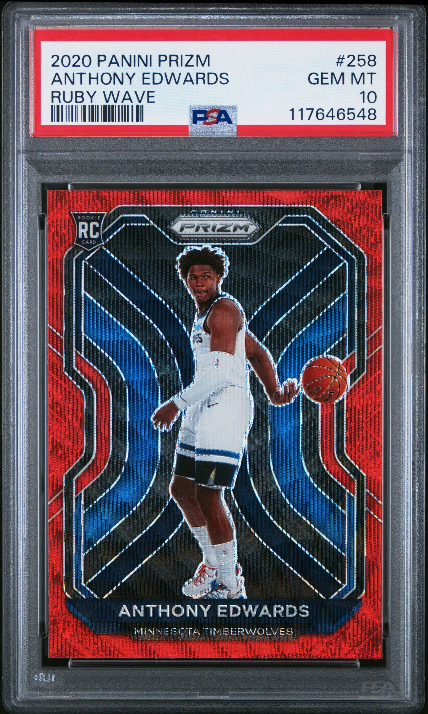 Anthony Edwards 2020 Panini Prizm Rookie #258 Ruby Wave PSA 10 Gem Mint