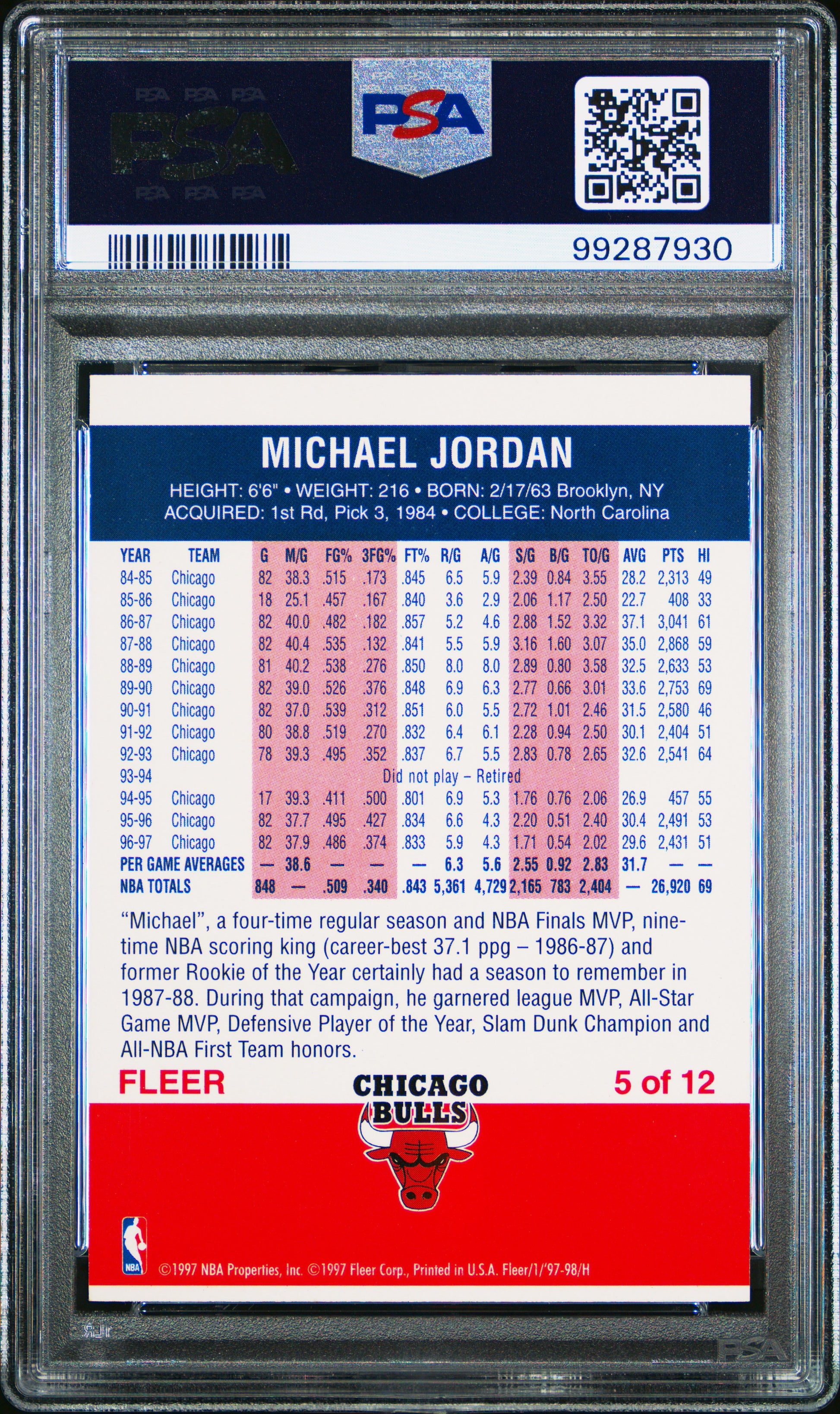 Michael Jordan 1997 Fleer Decade of Excellence #5 PSA 9 Mint