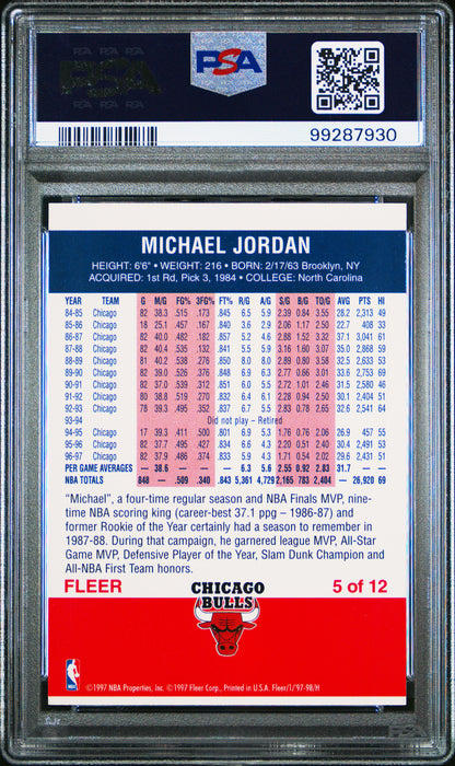 Michael Jordan 1997 Fleer Decade of Excellence #5 PSA 9 Mint