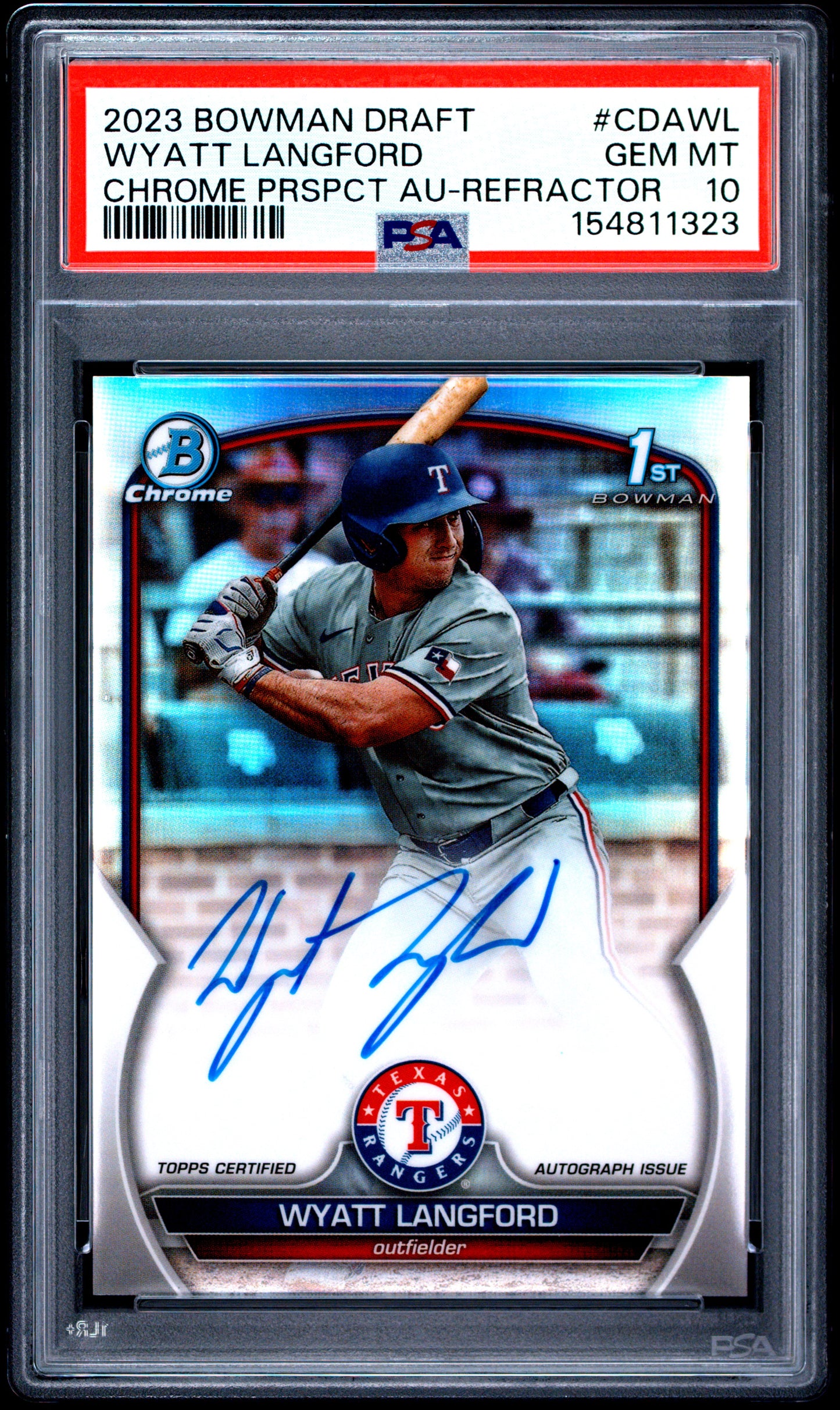 Wyatt Langford 2023 Bowman Chrome Draft Refractor Auto #484/499 PSA 10 Gem Mint
