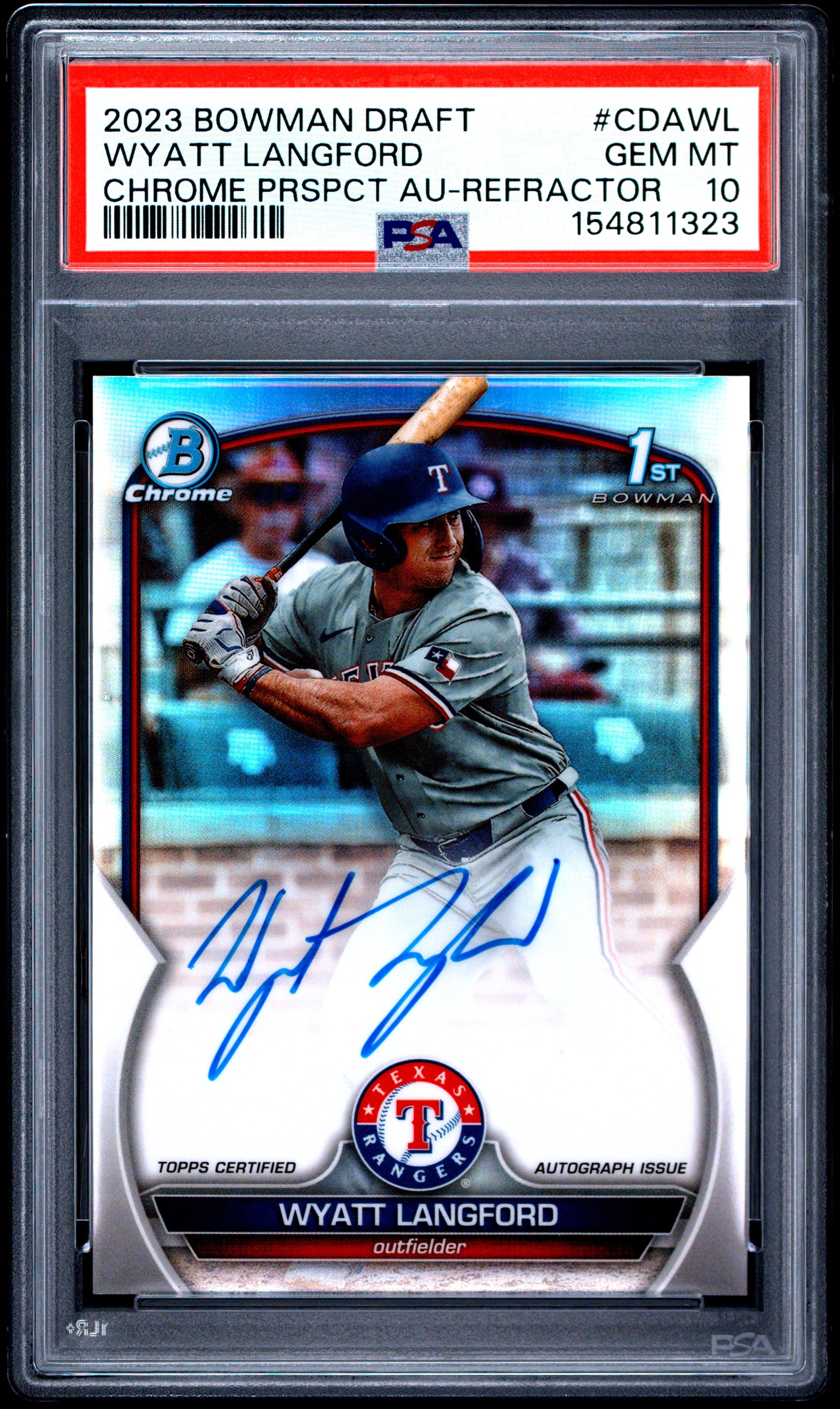 Wyatt Langford 2023 Bowman Chrome Draft Refractor Auto #484/499 PSA 10 Gem Mint