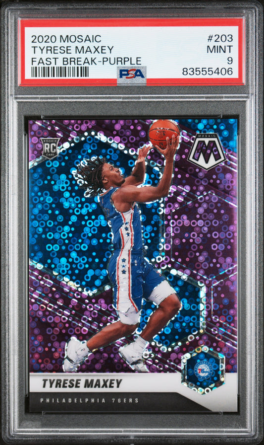 Tyrese Maxey 2020 Mosaic #203 Fast Break Purple #50/50 PSA 9 Mint