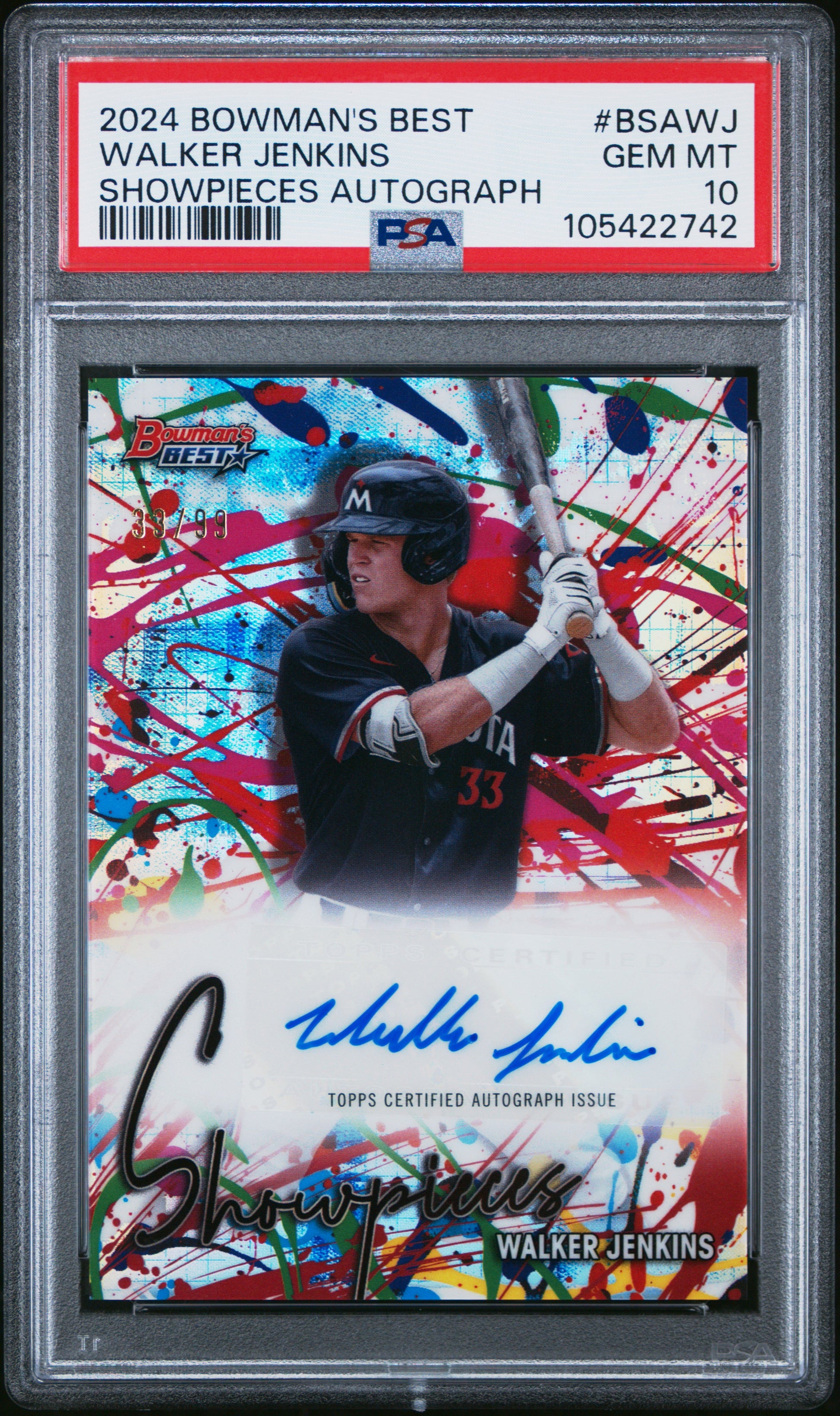 Walker Jenkins 2024 Bowmans Best Showpieces Autograph #33/99 PSA 10 Gem Mint
