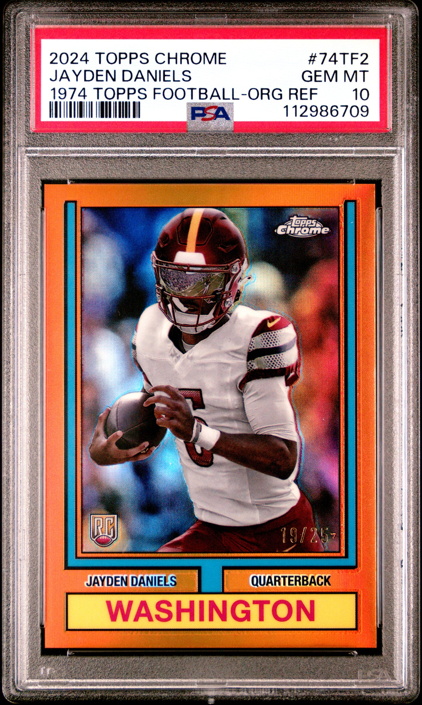 Jayden Daniels 2024 Topps Chrome 1974 Orange Refractor #19/25 PSA 10 Gem Mint