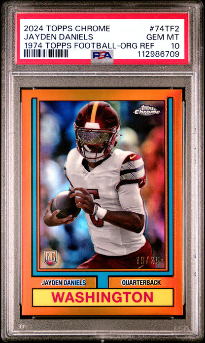 Jayden Daniels 2024 Topps Chrome 1974 Orange Refractor #19/25 PSA 10 Gem Mint