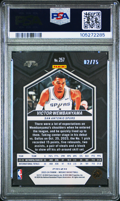 Victor Wembanyama 2023 Panini Mosaic International Red #2/75 PSA 9 Mint