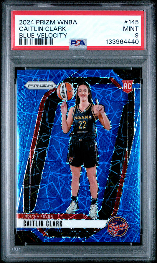 Caitlin Clark 2024 Panini Prizm WNBA Rookie Blue Velocity PSA 9 Mint