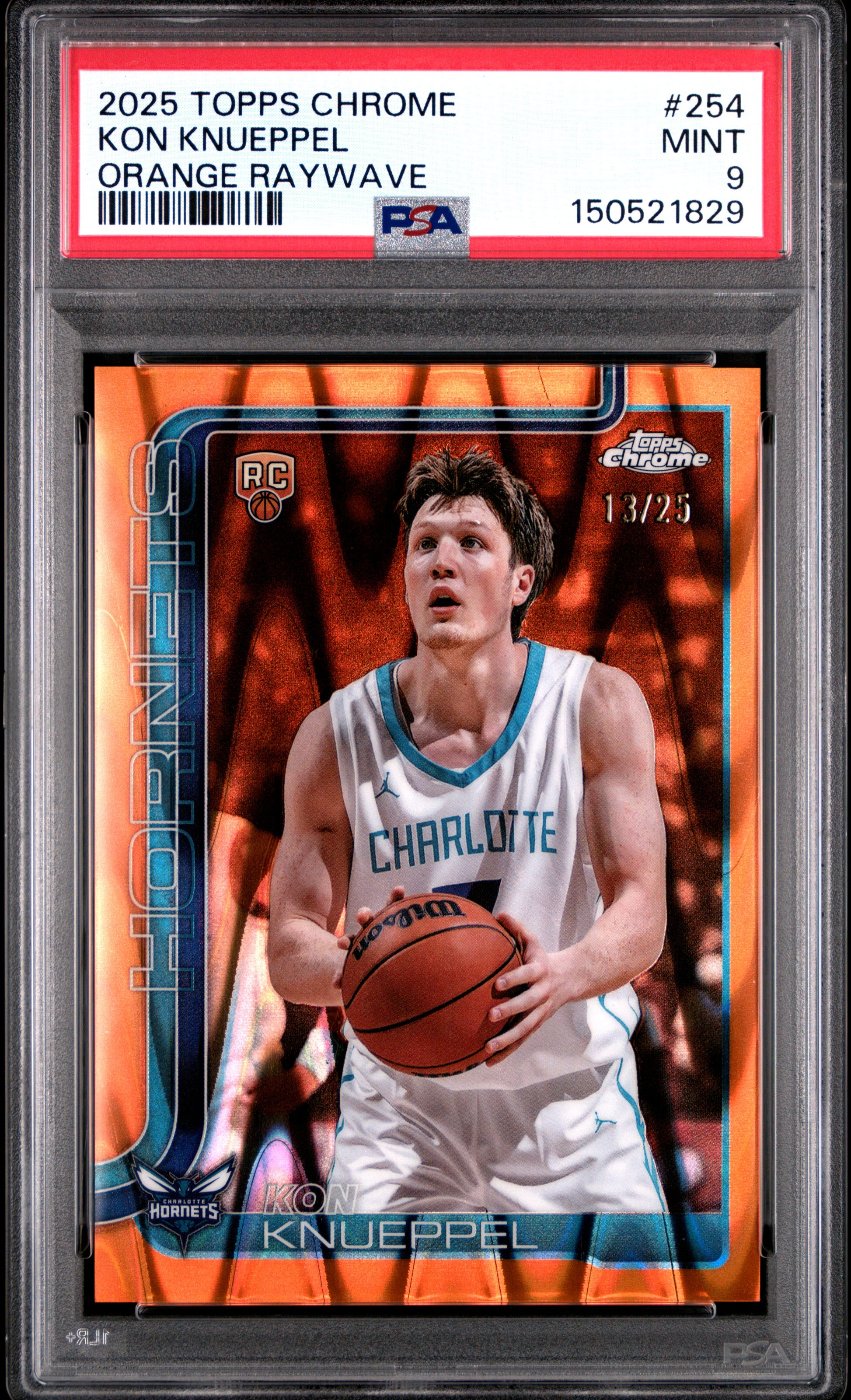 Kon Knueppel 2025 Topps Chrome Orange Raywave #13/25 PSA 9 Mint