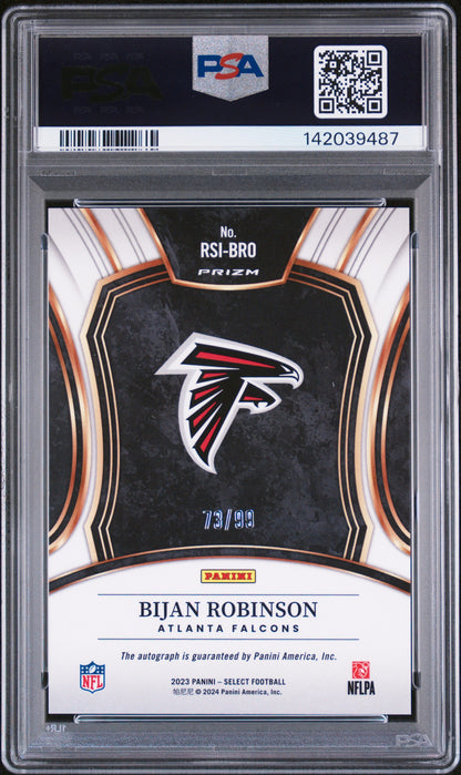 Bijan Robinson 2023 Panini Select Blue Prizm Rookie Auto #73/99 PSA 10 Auto 10