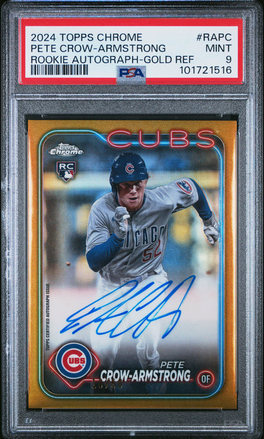 Pete Crow-Armstrong 2024 Topps Chrome Rookie Gold Auto Refractor #10/50 PSA 9 Mint