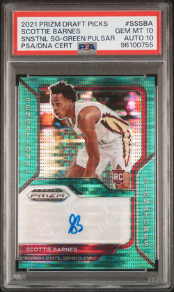 Scottie Barnes 2021 Panini Prizm Draft Green Pulsar Auto #1/25 PSA 10 Auto 10