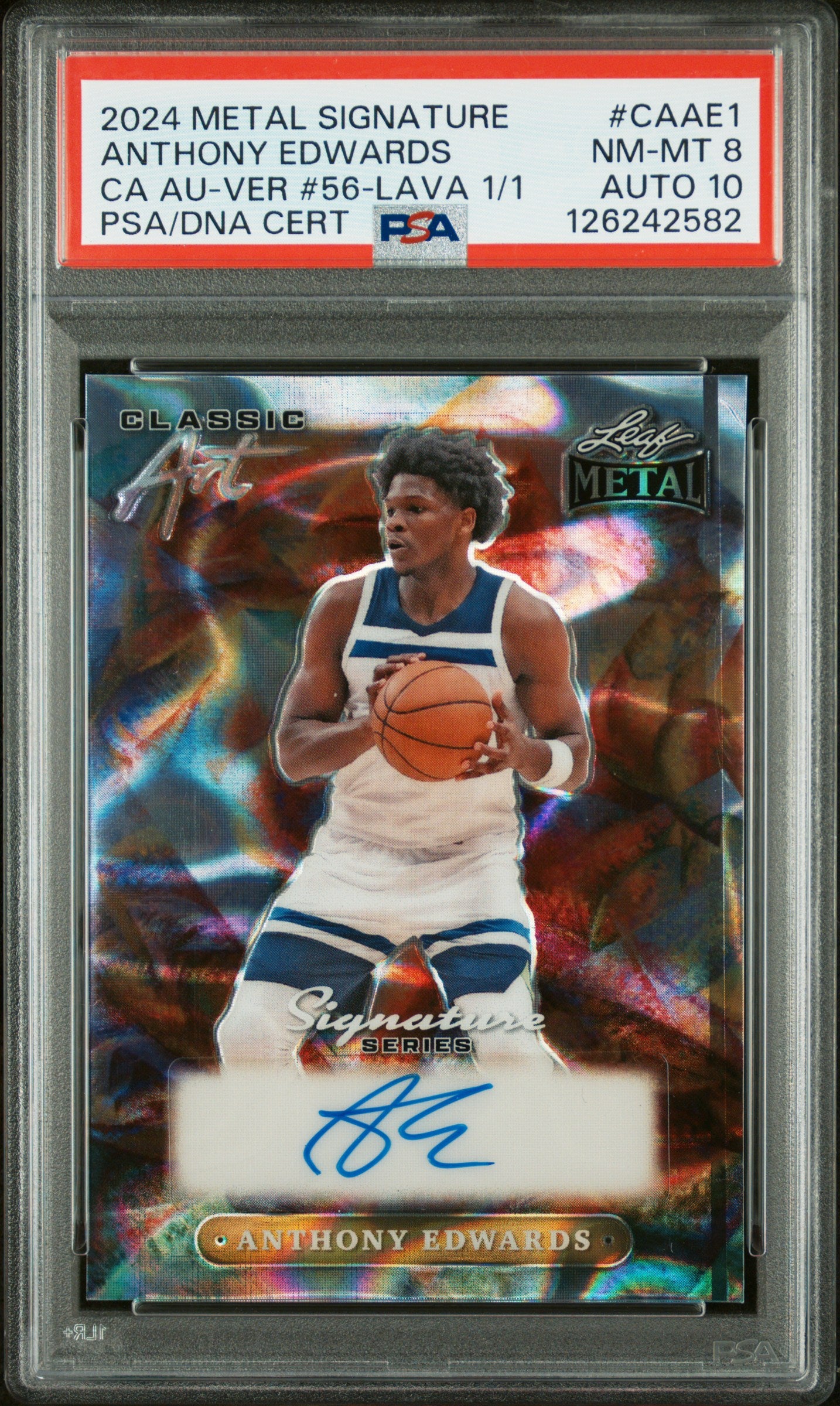 Anthony Edwards 2024 Leaf Metal Signature Lava Auto #1/1 PSA 8 Auto 10