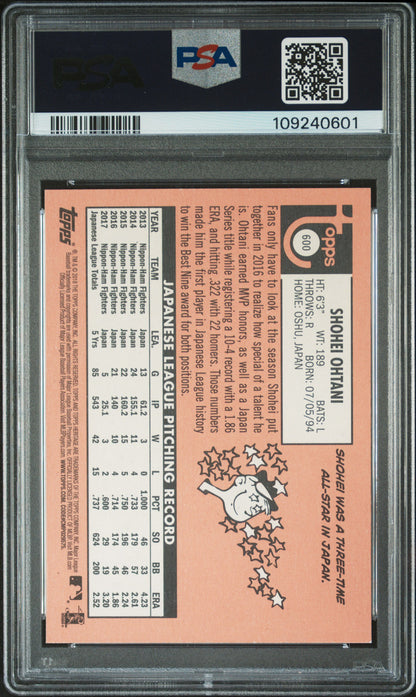 Shohei Ohtani 2018 Topps Heritage Rookie #600 PSA 10 Gem Mint