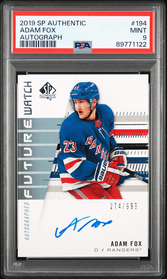 Adam Fox 2019 SP Authentic Futre Watch Autograph #274/999 PSA 9 Mint