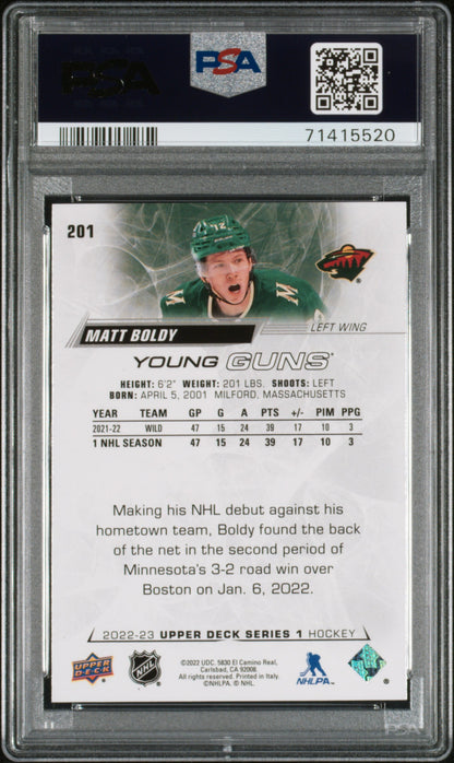 Matt Boldy 2022 Upper Deck Rookie #201 PSA 10 Gem Mint 5520