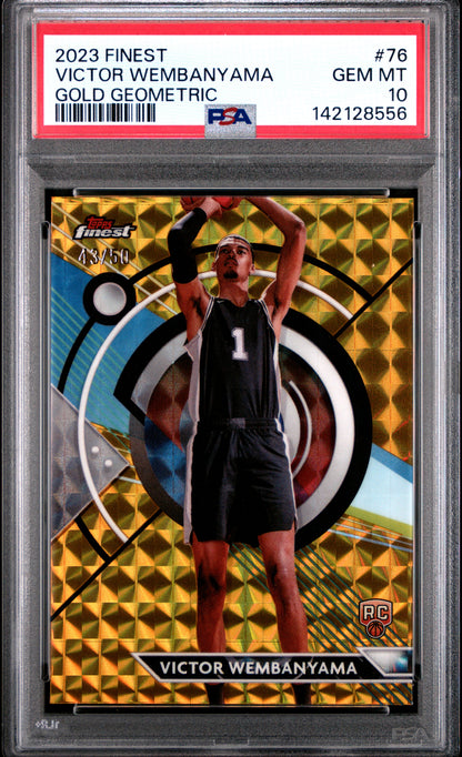 Victor Wembanyama 2023 Topps Finest Rookie #76 Gold Geometric #43/50 PSA 10 Gem Mint