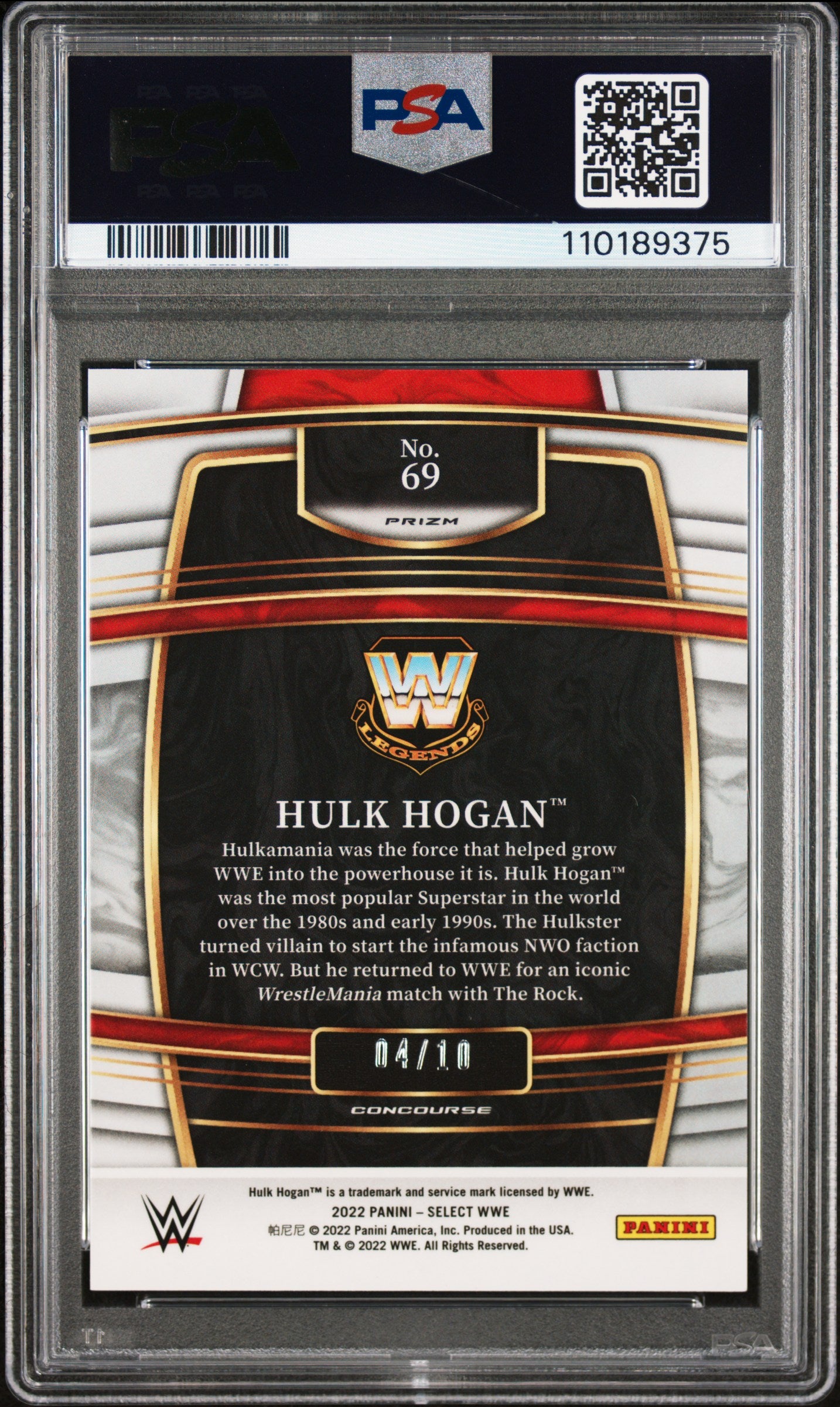 Hulk Hogan 2022 Panini Select WWE Gold Wave Prizm #4/10 PSA 9 Mint