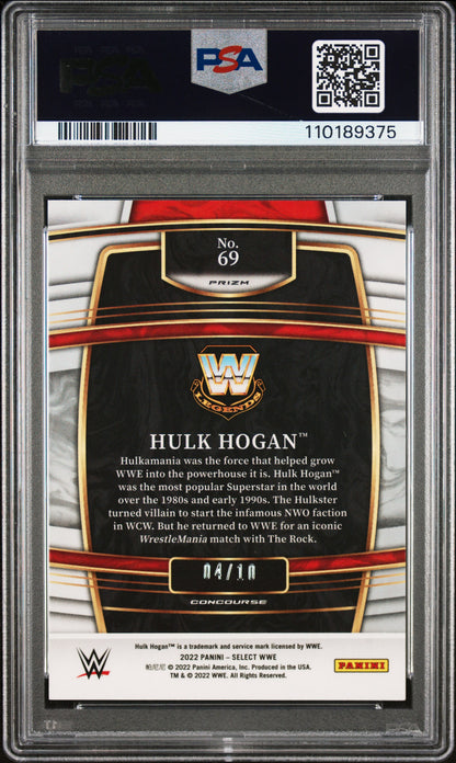 Hulk Hogan 2022 Panini Select WWE Gold Wave Prizm #4/10 PSA 9 Mint