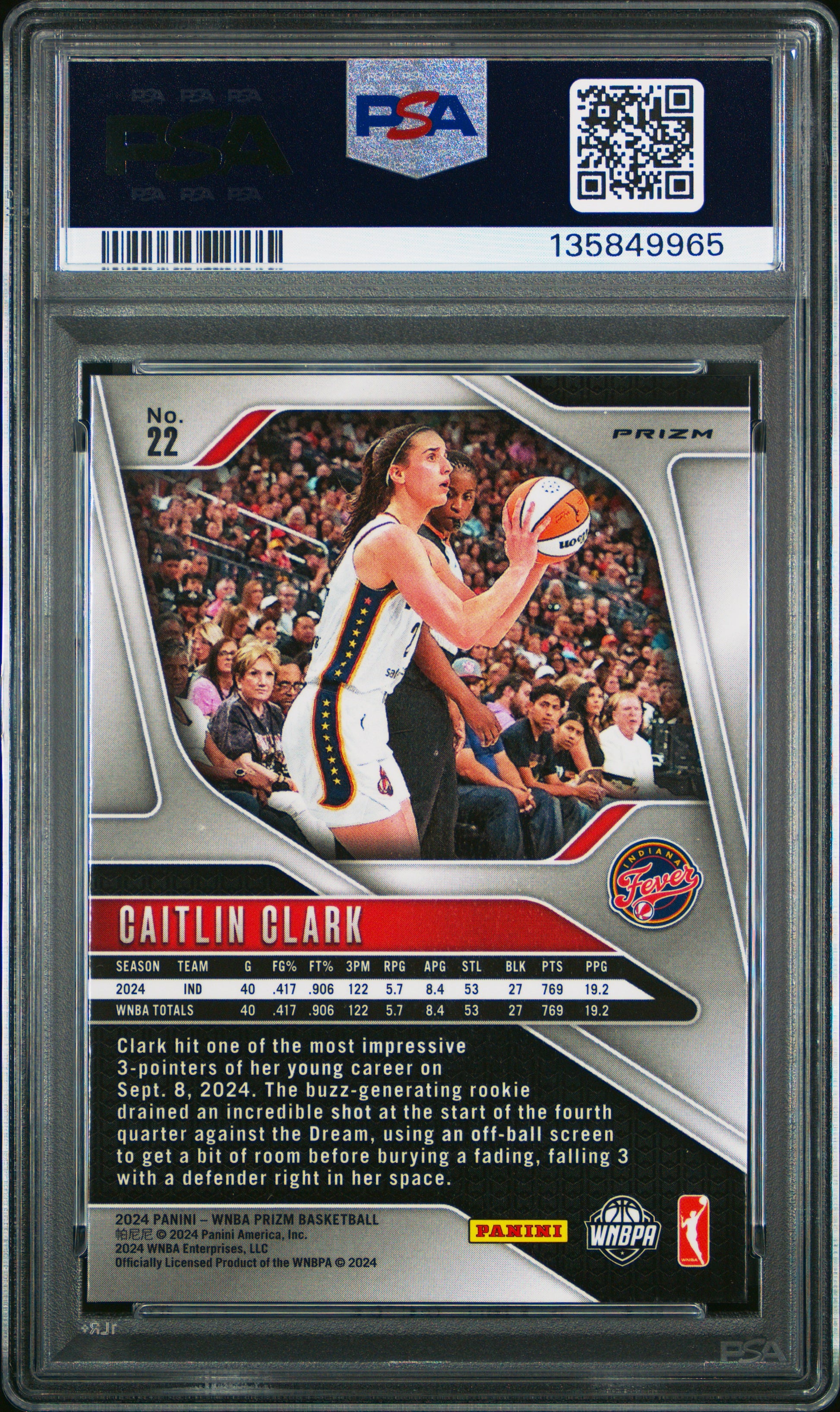 Caitlin Clark 2024 Panini Prizm WNBA Rookie #22 Silver Prizm PSA 9 Mint 9965