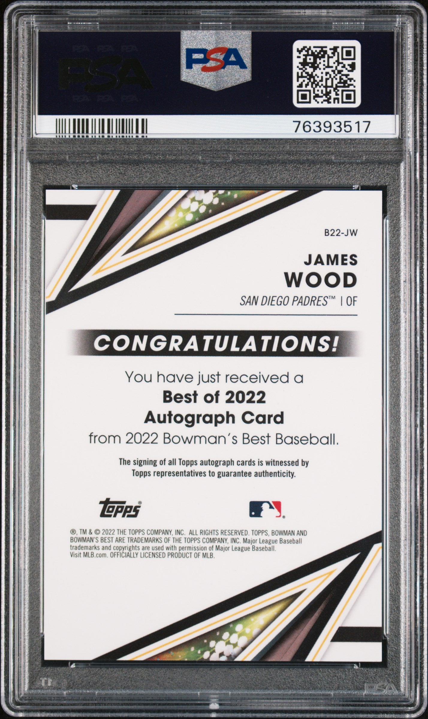 James Wood 2022 Bowmans Best Auto PSA 10 Gem Mint