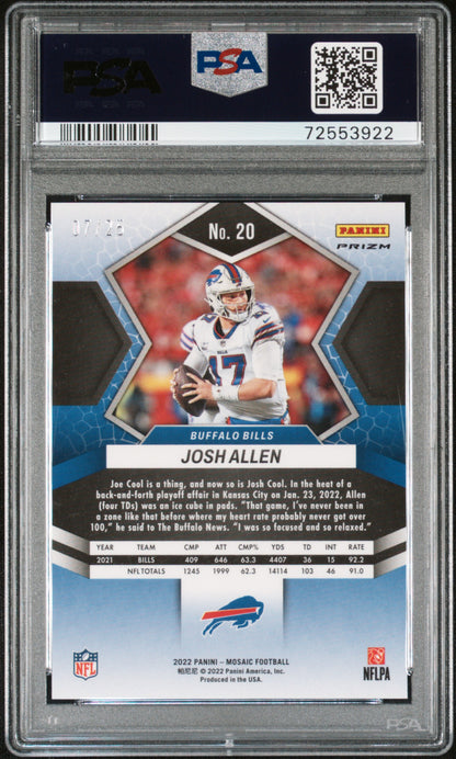 Josh Allen 2022 Panini Mosaic #20 Orange Fluorescent #17/25 Jersey #