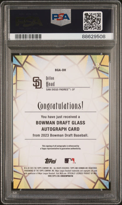 Dillon Head 2023 Bowman Draft Red Glass Auto #1/5 PSA 10 Auto 10