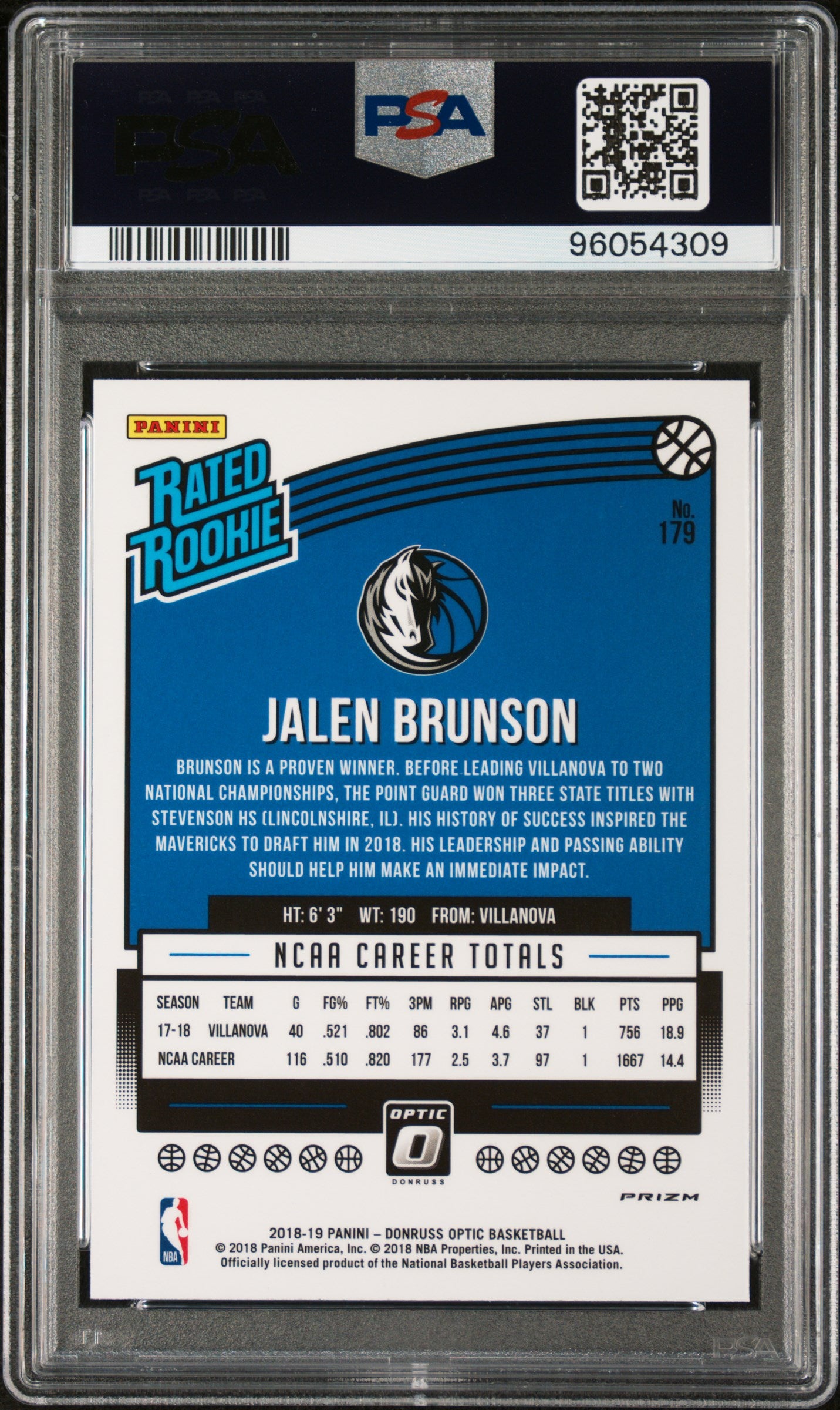 Jalen Brunson 2018 Donruss Optic Rookie #179 Shock PSA 10 Gem Mint