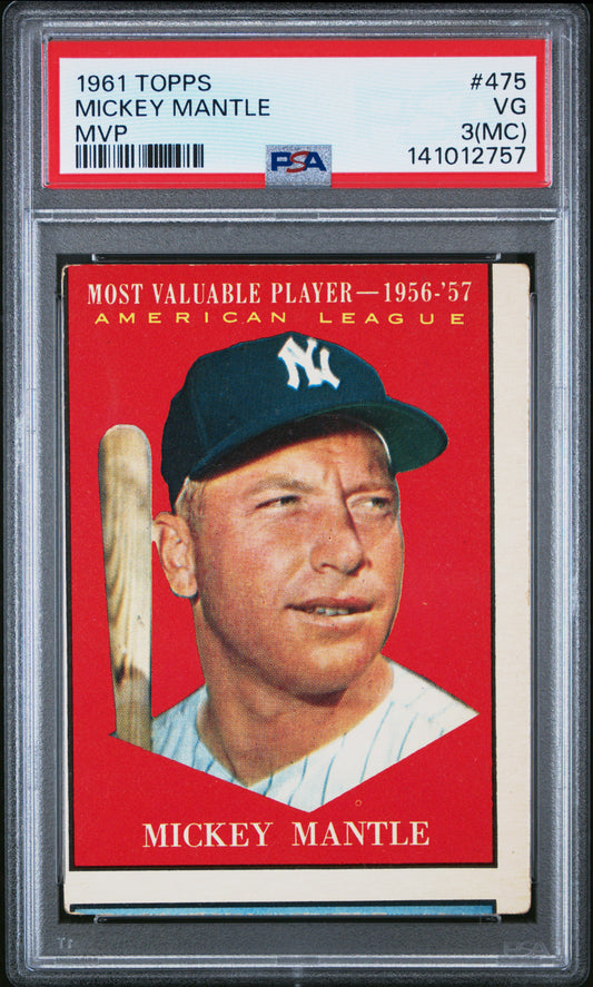 Mickey Mantle 1961 Topps MVP #475 PSA 3(MC) Very Good