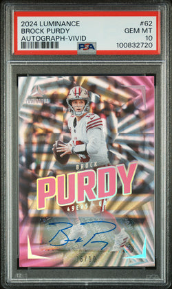 Brock Purdy 2024 Panini Luminance Vivid Autograph #3/10 PSA 10 Gem Mint