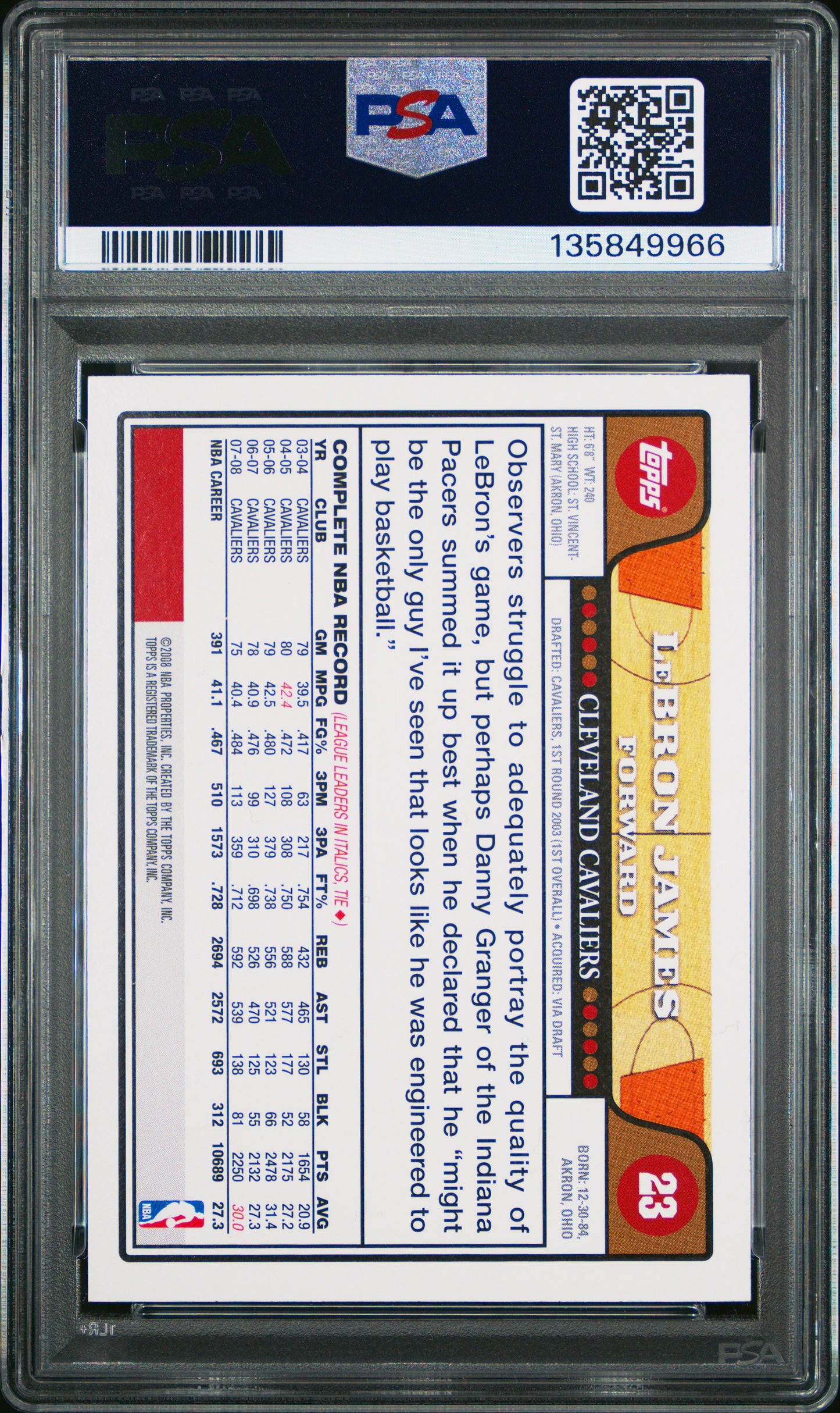Lebron James 2008 Topps #23 PSA 9 Mint 9966