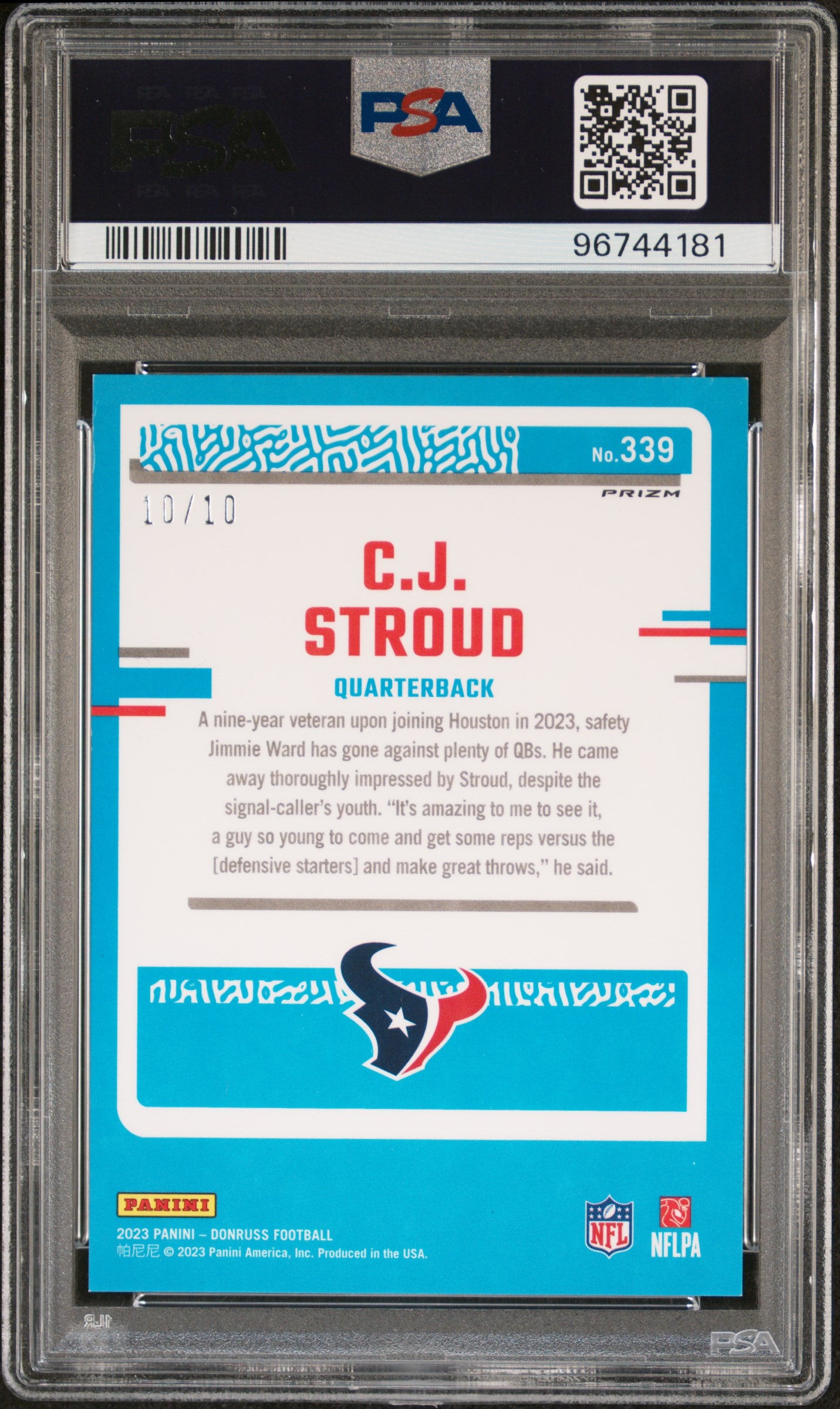 CJ Stroud 2023 Donruss Optic Preview Gold Ice #10/10 PSA 7 Near Mint