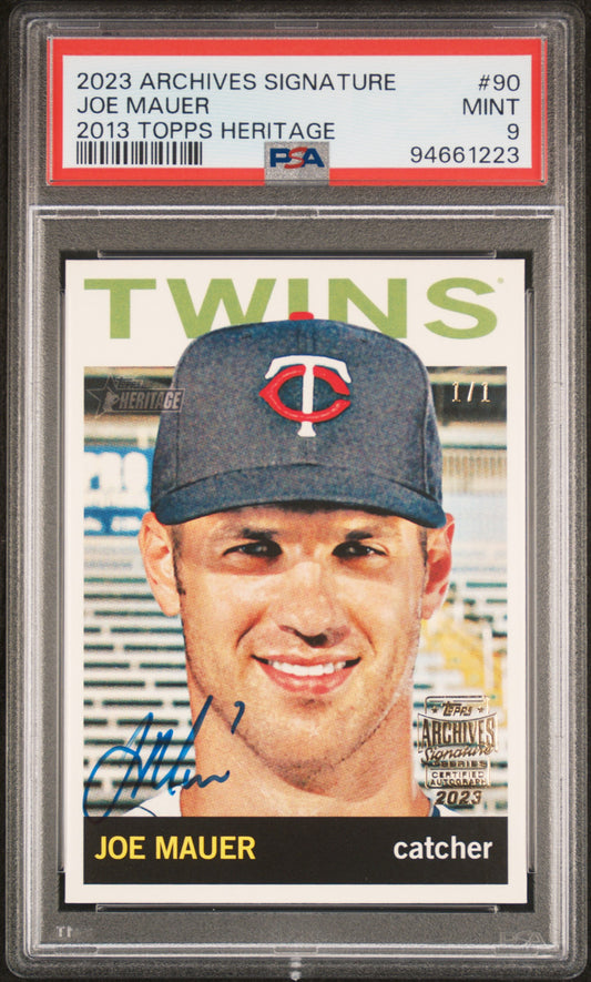 Joe Mauer 2023 Topps Archives Signature 2013 Heritage Auto #1/1 PSA 9 Mint