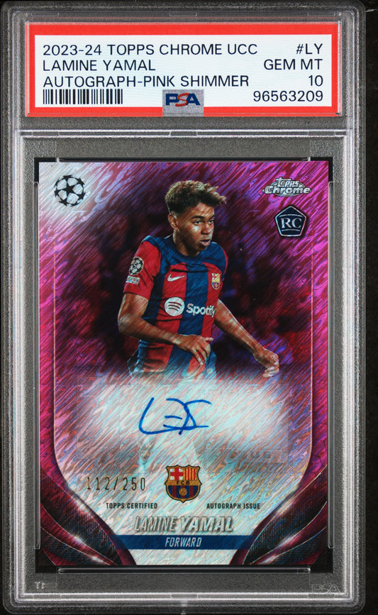 Lamine Yamal 2023 Topps Chrome Champions Pink Shimmer Auto #112/250 PSA 10 Gem Mint