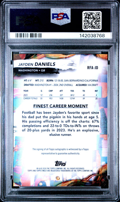 Jayden Daniels 2024 Topps Finest Gold Refractor Geometric Auto #10/50 PSA 10 Gem Mint