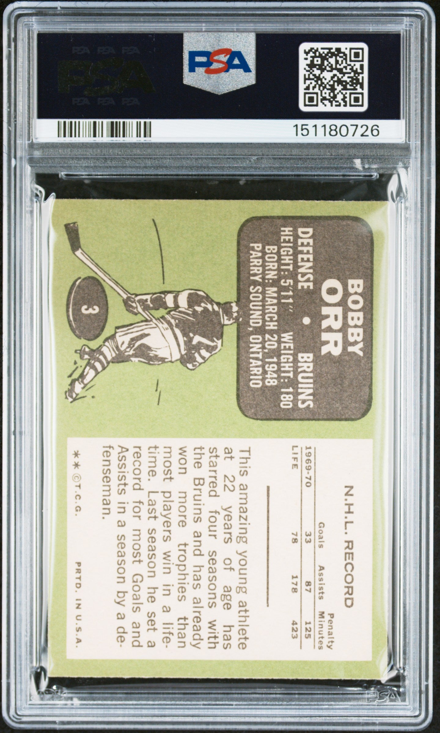 Bobby Orr 1970 Topps #3 PSA 6 Ex-Mint 0726