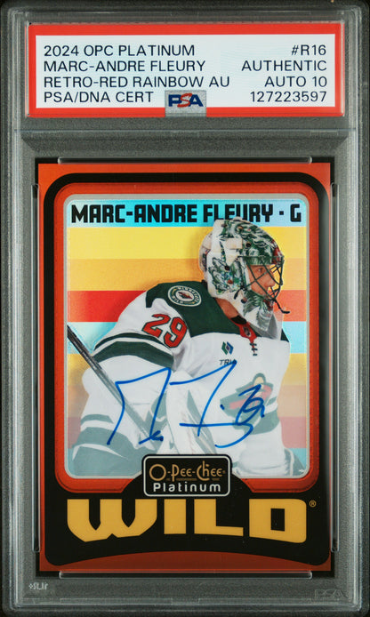 Marc-Andre Fleury 2024 OPC Platinum Retro Red Rainbow Auto PSA Auth Auto 10