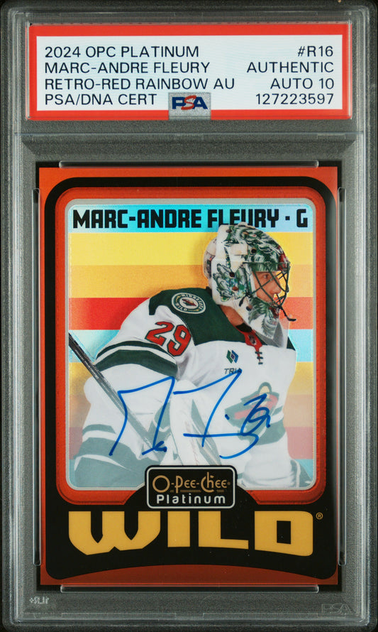 Marc-Andre Fleury 2024 OPC Platinum Retro Red Rainbow Auto PSA Auth Auto 10