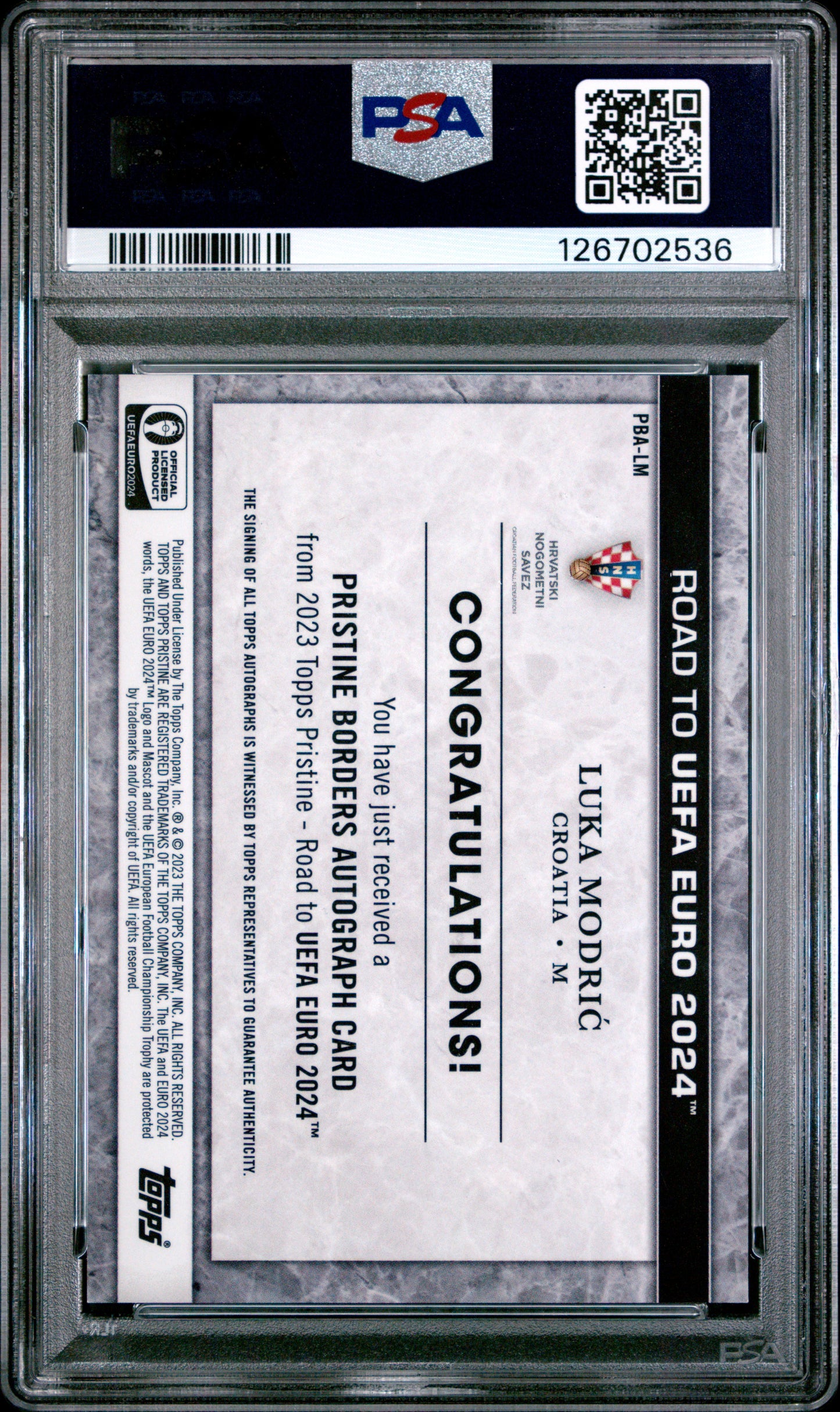 Luka Modric 2023 Topps Pristine Road To Euros Orange Refractor Auto #23/25 PSA 8 Nm-Mint