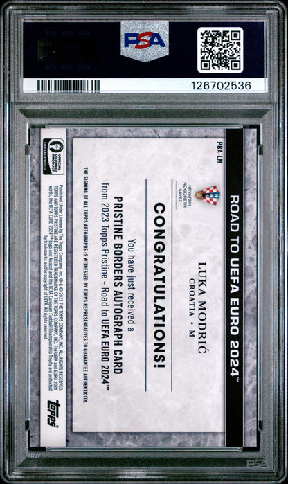 Luka Modric 2023 Topps Pristine Road To Euros Orange Refractor Auto #23/25 PSA 8 Nm-Mint