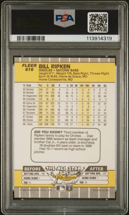 Bill Ripken 1989 Fleer #616 FF Error PSA 9 Mint 4319