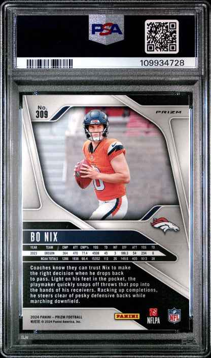 Bo Nix 2024 Panini Prizm RedWhite/Blue Prizm Rookie #309 PSA 10 Gem Mint