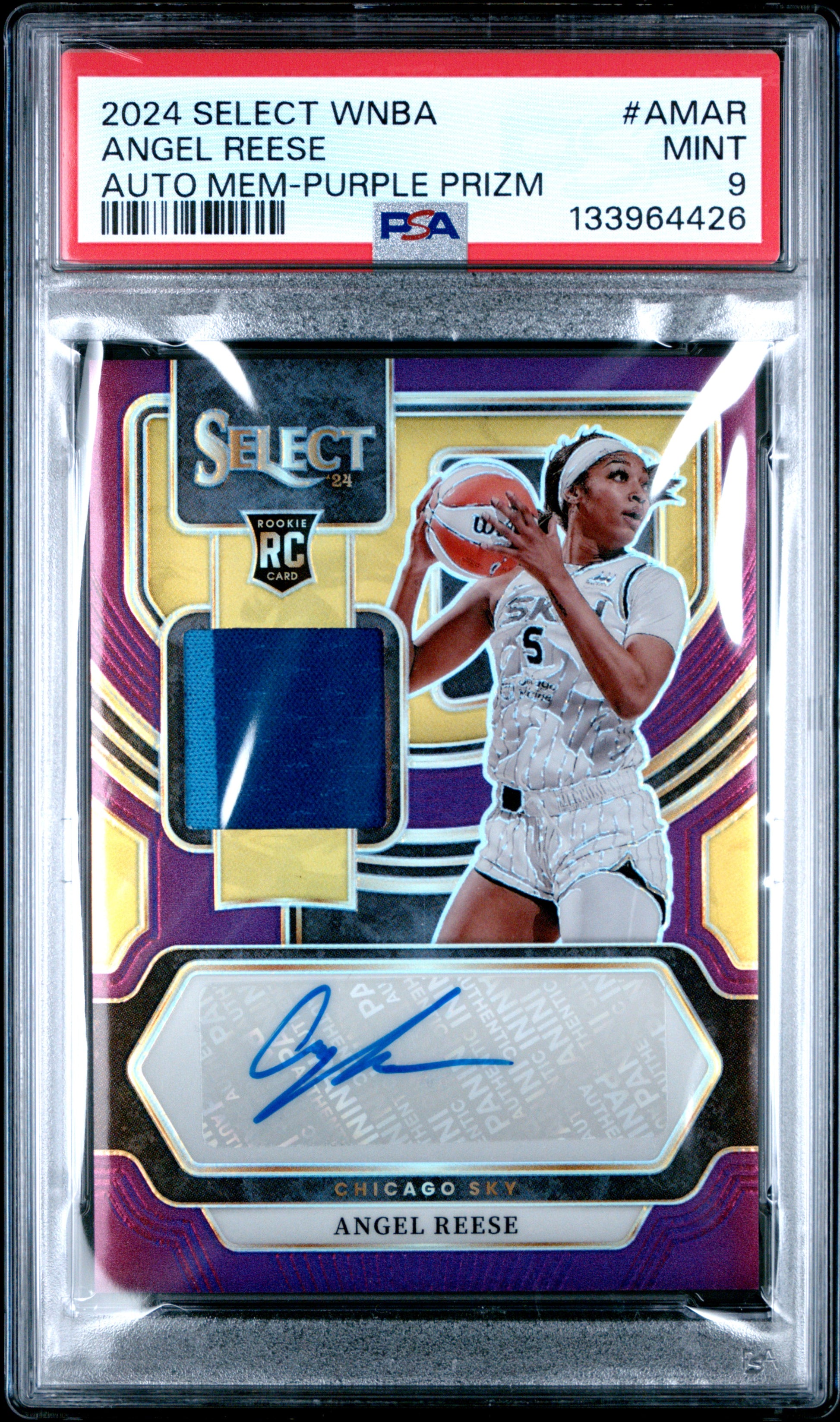 Angel Reese 2024 Panini Select WNBA Purple Prizm Patch Auto #77/99 PSA 9 Mint