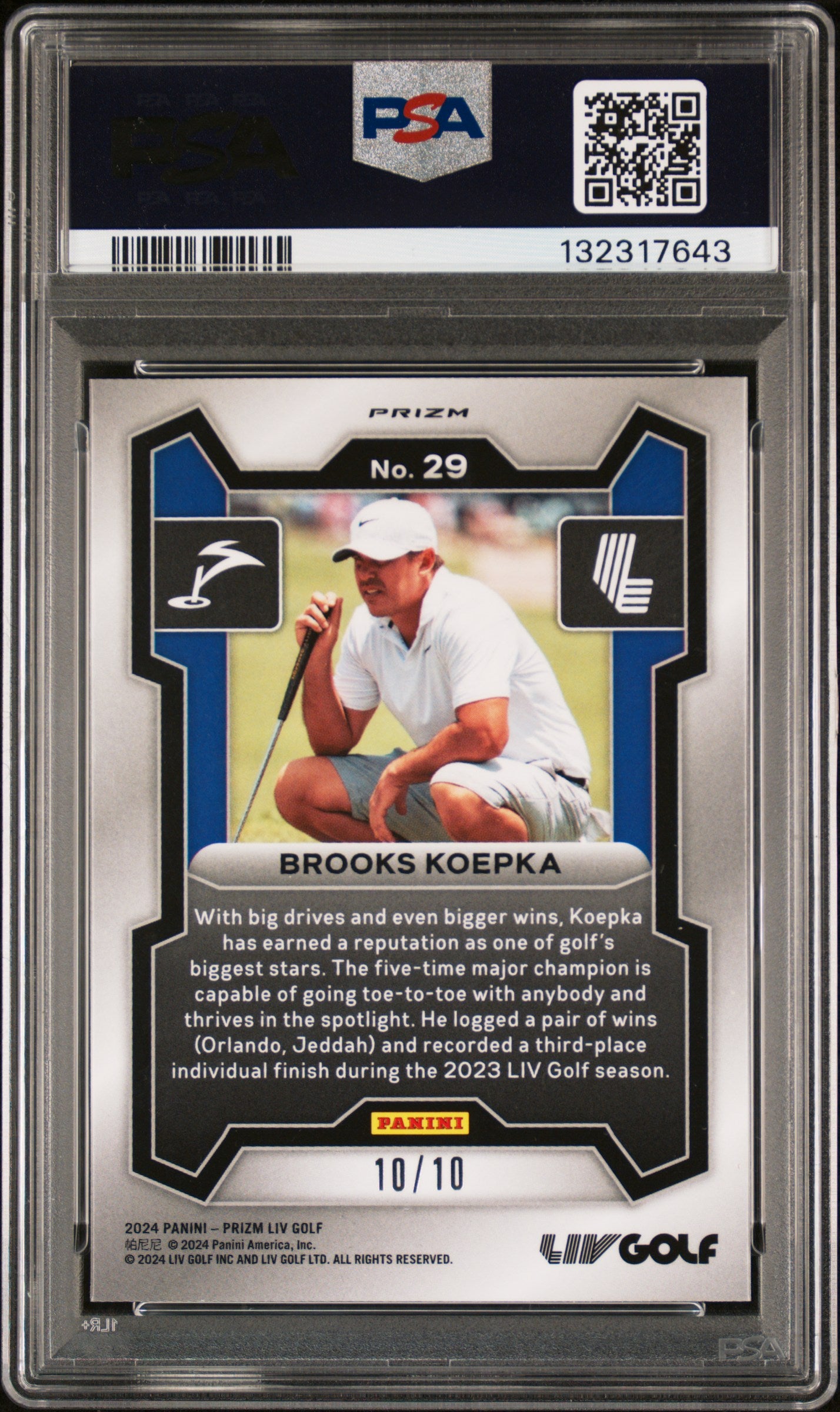 Brooks Koepka 2024 Panini LIV Prizm Rookie #29 Gold Prizm #10/10 PSA 10 Gem Mint