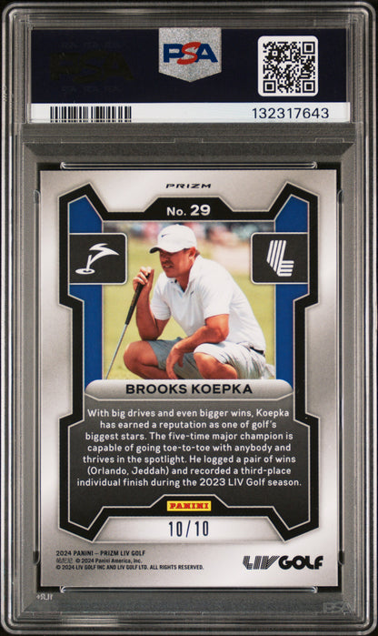 Brooks Koepka 2024 Panini LIV Prizm Rookie #29 Gold Prizm #10/10 PSA 10 Gem Mint