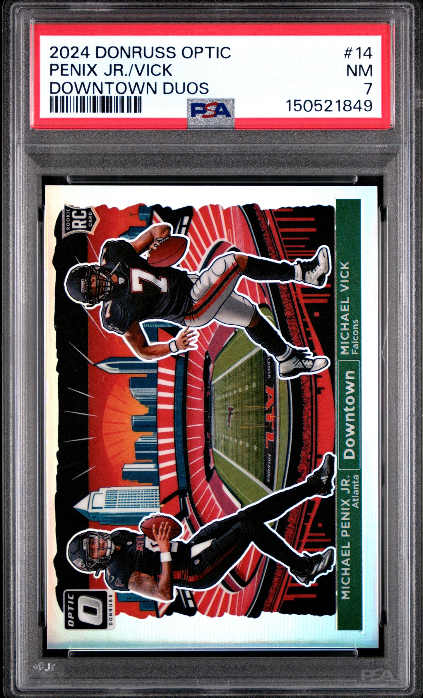 Michael Penix Jr. + Michael Vick 2024 Donruss Optic Downtown Duos PSA 7 Near Mint