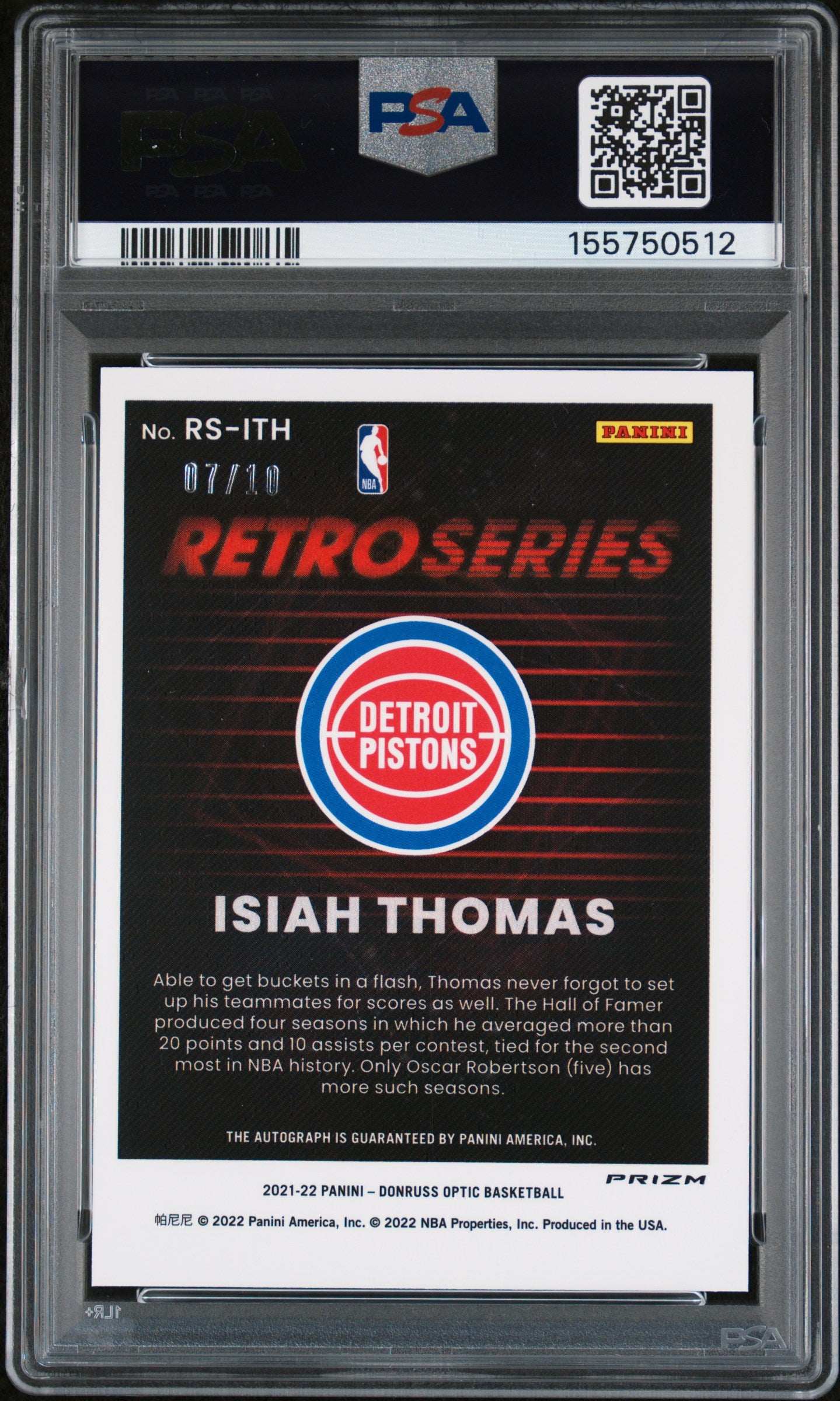 Isiah Thomas 2021 Donruss Optic Retro Series Gold Auto #7/10 PSA 10 Gem Mint