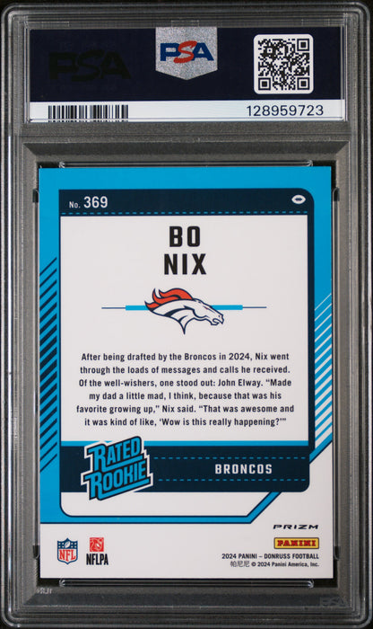 Bo Nix 2024 Donruss Opric Preview Rookie #369 Red Wave PSA 10 Gem Mint 9723