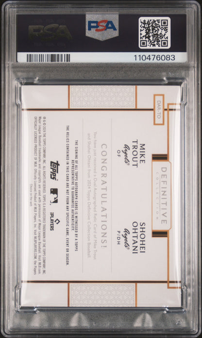 Shohei Ohtani + Mike Trout 2024 Topps Definitive Dual Patch auto Purple #3/10 PSA 9 Mint